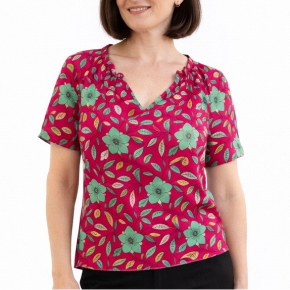 Diane von Furstenberg DVF Silk Chiffon Ruffle Floral Davi Blouse Rare Print Sz 4